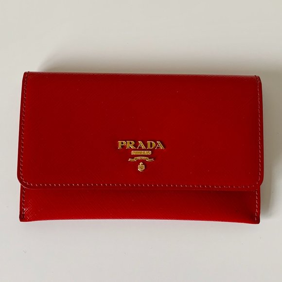 Prada Red Small Saffiano Leather Card Wallet - Picture 1 of 9